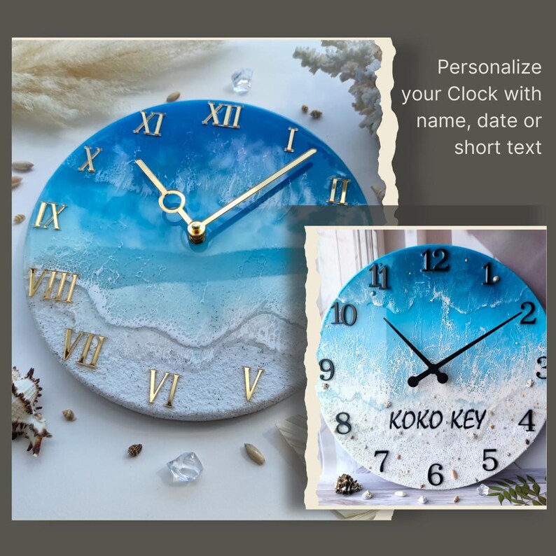 Beach Resin Wall Clock, Coastal Wall Art Decor, Ocean Nursery Decor Family Gift image 6