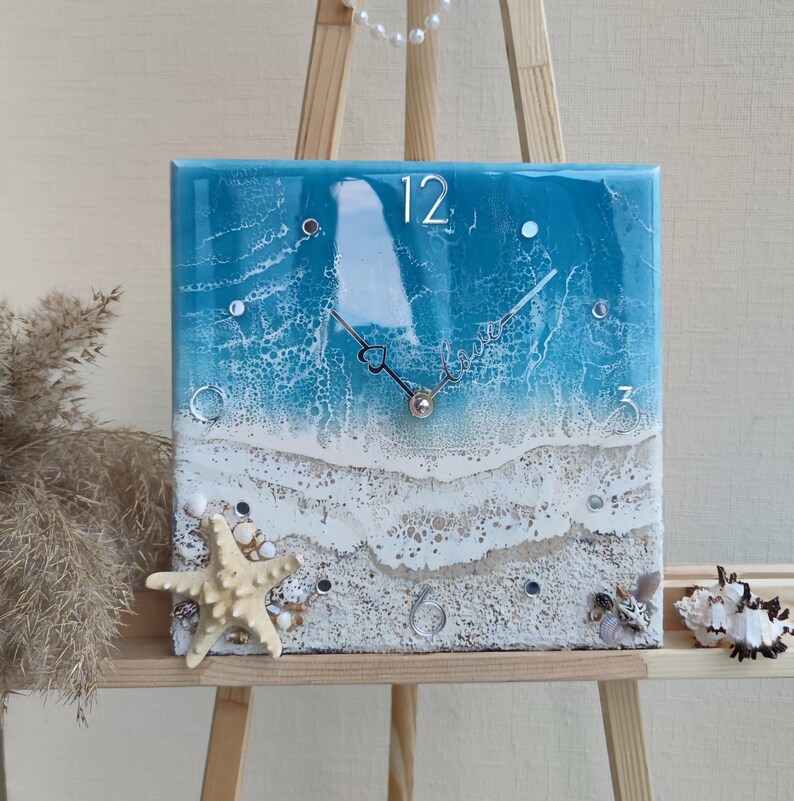 Beach Resin Wall Clock, Coastal Wall Art Decor, Ocean Nursery Decor Family Gift image 13