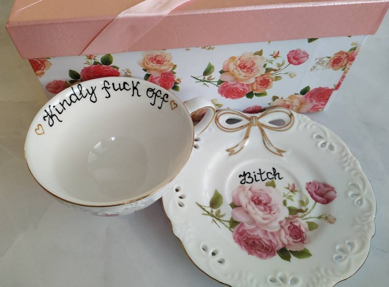 Kindly Fuck off Vulgar Tea Cups Funny Tea Cup and Saucer Etsy