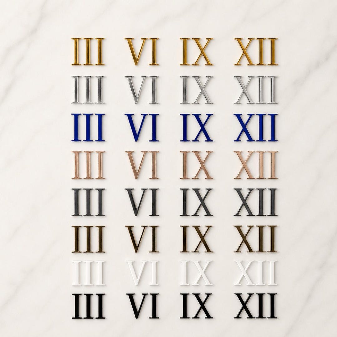 Mirror Acrylic Clock Numbers Kit 3, 6, 9, 12, Arabic Roman Numerals DIY ...