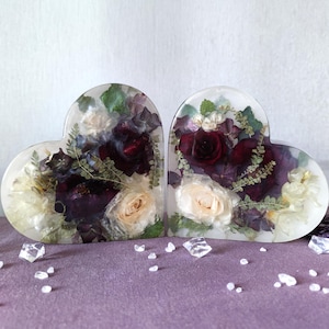 Custom Wedding Bouquet Preservation Resin Floral Block Bridal Bouquet Preserved Flowers 1st Wedding Anniversary Gift Keepsake Heart Bookend