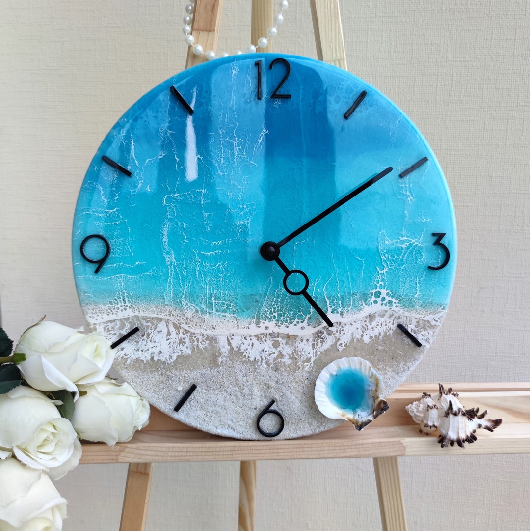 Beach Wall Clock, Resin Clocks for Wall, Beachy Decor, Bathroom Wall