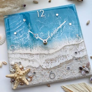 Beach Resin Wall Clock, Coastal Wall Art Decor, Ocean Nursery Decor Family Gift image 3