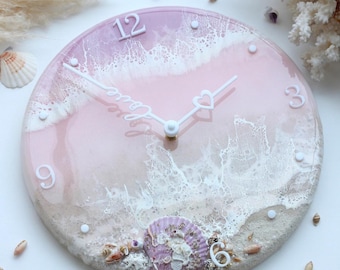 Custom Resin Ocean Clock for Girl Pink Room Wall Decor Beach Clocks For Wall Unique Wave Resin Clock Teen Girl Gift Resin Wall Art Beach