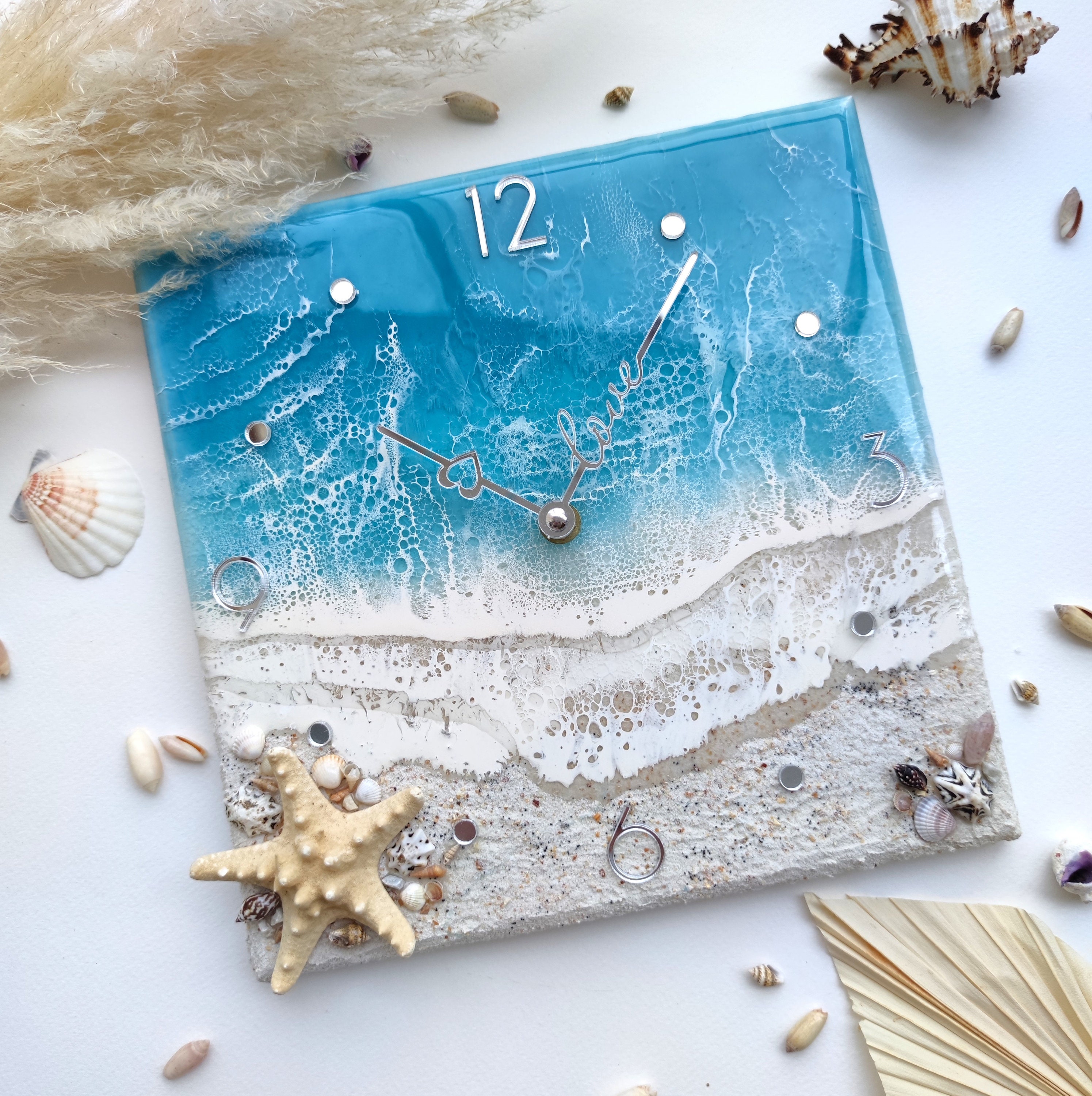 Beach Resin Clock Nautical Room Decor Christmas Family Gifts Epoxy Ocean Wall Clocks Nursery Wall Art Clock, Sea Wave Epoxy Wall Decoration