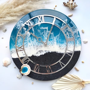 Beach Clock Resin Wall Art Home Office Gift Decor Epoxy Ocean Clock Coastal Wall Art New Home Housewarming Gift Sea Wave Handmade Timepiece