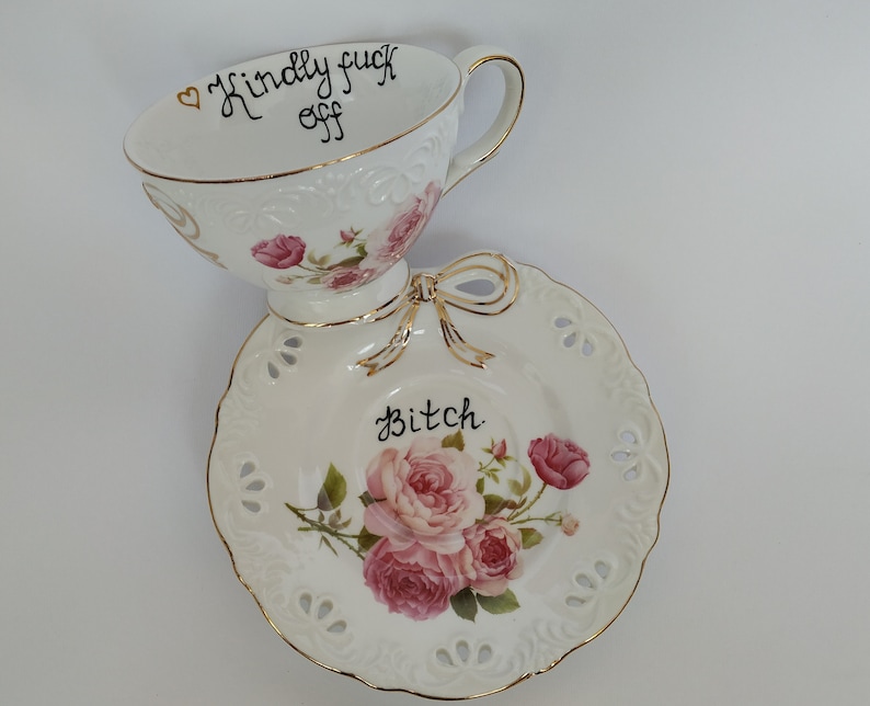 Kindly Fuck off Vulgar Tea Cups Funny Tea Cup and Saucer Etsy