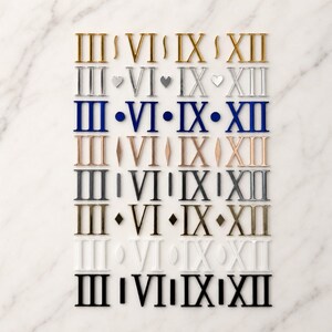 Peut inclure: Plusieurs num&eacute;ros de table en chiffres romains de diff&eacute;rentes couleurs, dont l'or, l'argent, le bleu et le noir. Les chiffres sont dispos&eacute;s en rang&eacute;es et en colonnes, chaque rang&eacute;e pr&eacute;sentant un style et une couleur diff&eacute;rents.