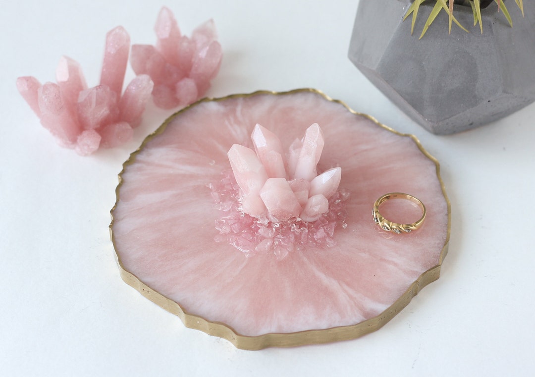 Pink Crystal Ring Holder Resin Ring Holder Dish Rose Quartz Etsy