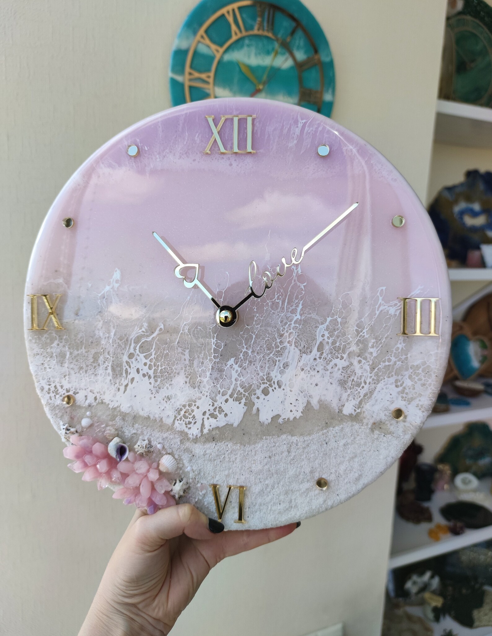Beach Wall Clock Ocean Theme Wall Clock Pink Resin Clock Etsy