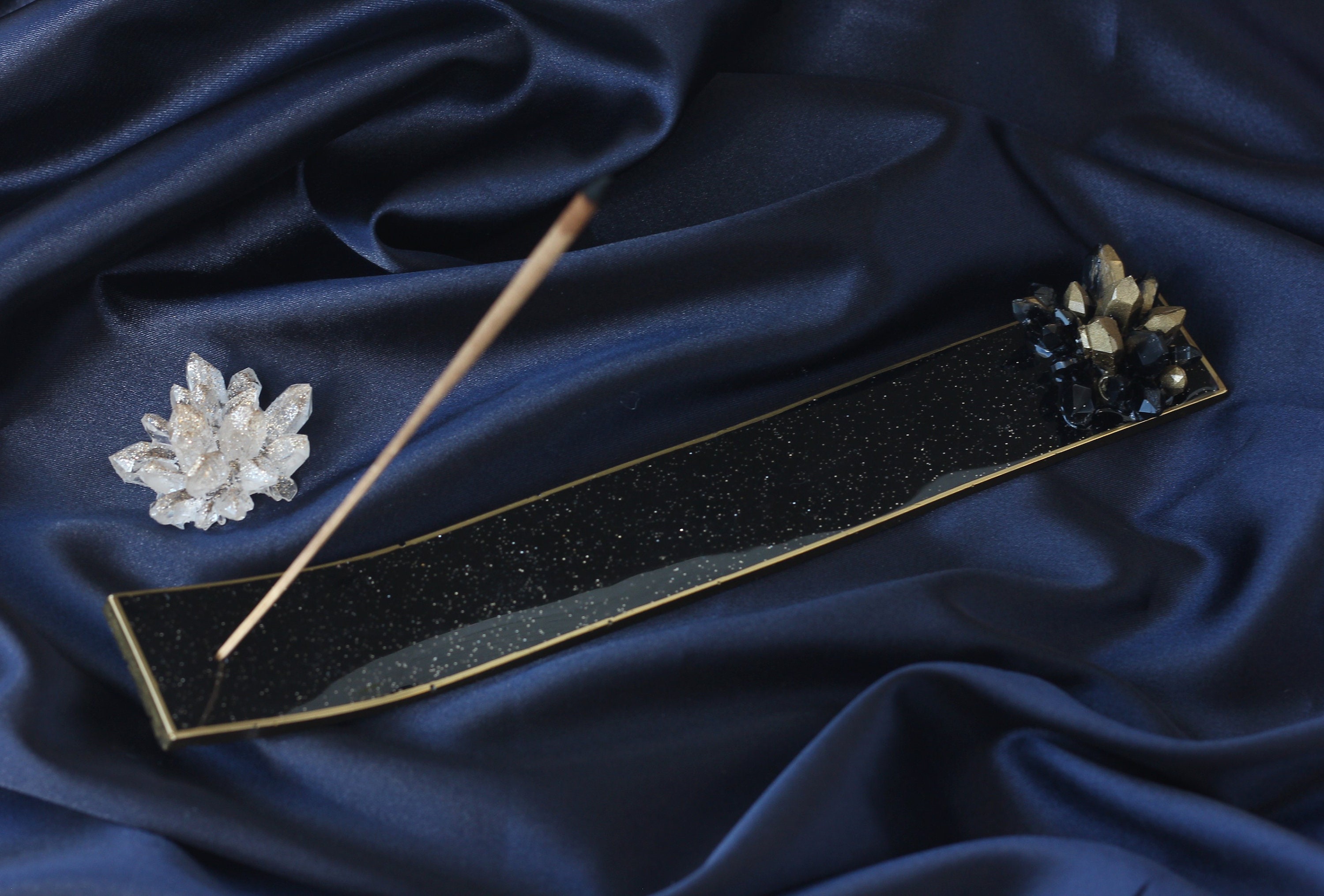 Black gold incense stick holder Altar supplies Crystal incense Etsy
