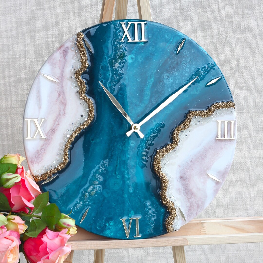 Large Wall Clock, Teal Wall Clock, Bedroom Wall Art Over the Bed, Geode