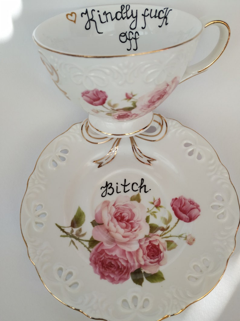 Vulgar tea cups Funny tea cup and saucer Offensive tea cups Etsy