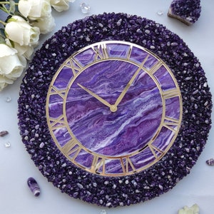 Geode Resin Wall Clock Wedding Gift for Home Unique Purple Resin Art Clock Home Decor Modern Amethyst Wall Art Living Room Anniversary Gift