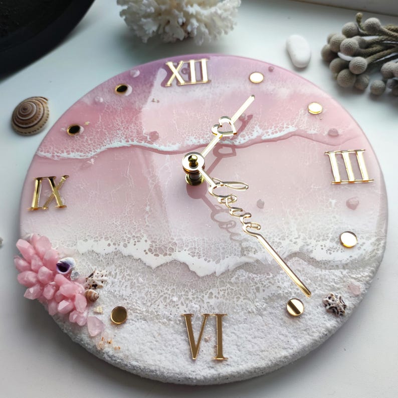 Beach Resin Wall Clock, Coastal Wall Art Decor, Ocean Nursery Decor Family Gift image 11