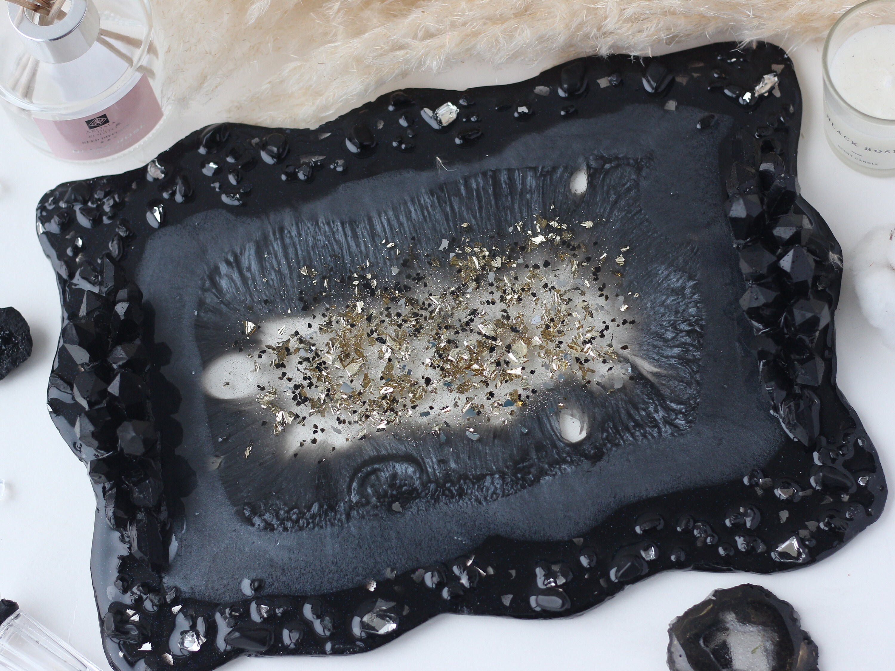 Perfume tray with crystal handles Black and gold Jewelry Etsy