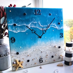 Beach Resin Wall Clock, Coastal Wall Art Decor, Ocean Nursery Decor Family Gift image 12