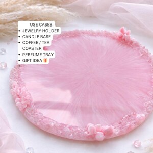 Rose Quartz Resin Tray, Pink Perfume Organizer For Dresser, Crystal Vanity Display Home Decor image 3