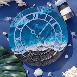 Beach Resin Art Clocks For Wall Apartment Decor Wedding Gifts Modern Ocean Clock Wall Hanging Coastal Home Decor Sea Wave Epoxy Art Clock
