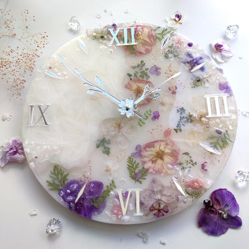Acrylic Clocks Hands Flowers and Silent Mechanism, DIY Resin Art Supplies Wall Clock Parts image 10