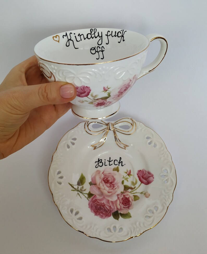 Vulgar tea cups Funny tea cup and saucer Offensive tea cups Etsy