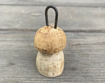 Oak wood porcini mushroom keyring / keychain with cap in the natural colour of wood