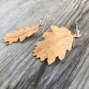 Handmade oak leaf earrings made from oak-wood