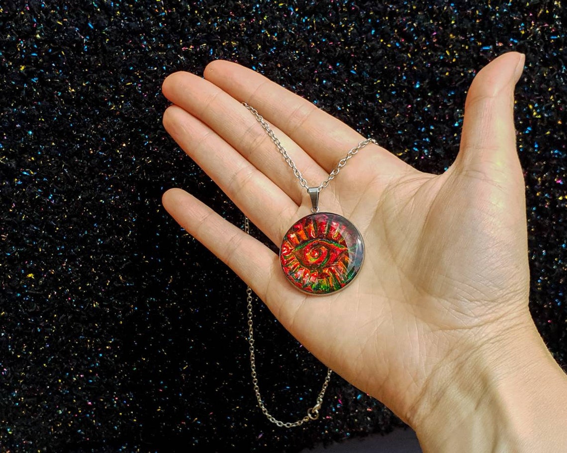 Holographic eye pendant necklace colour changing rainbow Etsy