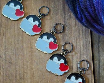 5 Penguin Charms for Stitch Markers, Zipper Pulls, Crazy Quilts, Jewelry Making Crafts. Unique OOAK Knit Crochet Sew Arctic Snow Winter Bird