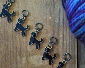 5 Dog Charms for Stitch Markers, Zipper Pulls, Crazy Quilts, Jewelry Making Crafts. Unique OOAK Knit Crochet Puppy Black Mutt Fluffy