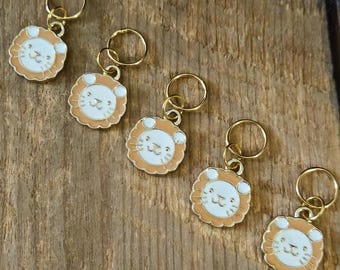 5 Lion Charms for Stitch Markers, Zipper Pulls, Crazy Quilts, Jewelry Making & Crafts.  Unique OOAK Funky Fuzzy Africa Safari Knit Crochet