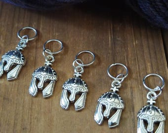 5 Helmet Charms for Stitch Markers, Zipper Pulls, Crazy Quilts, Jewelry Making Crafts. Adorable. Unique & OOAK Helm Crusades King Knight