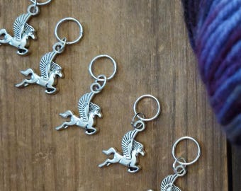 5 Pegasus Charms for Stitch Markers, Zipper Pulls, Crazy Quilts, Jewelry Making Crafts. Unique OOAK Knit Crochet Sew Flying Horse Medieval