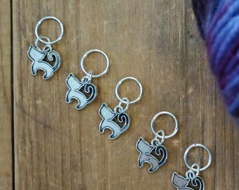 5 Cat Charms for Stitch Markers, Zipper Pulls, Crazy Quilts, Jewelry Making Crafts Adorable Unique OOAK Knit Crochet Sew Silver Kitty Kitten