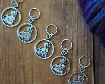 5 Cat Charms for Stitch Markers, Zipper Pulls, Crazy Quilts, Jewelry Making Crafts Adorable Unique OOAK Knit Crochet Sew Silver Kitty Kitten