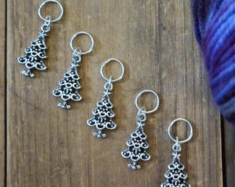 5 Tree Charms for Stitch Markers, Zipper Pulls, Crazy Quilts, Jewelry Making Crafts. Knit Crochet Sew Unique & OOAK Winter Snow Christmas