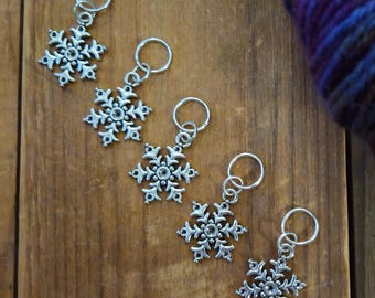 5 Snowflake Charms for Stitch Markers, Zipper Pulls, Crazy Quilts, Jewelry Making Crafts Knit Crochet Sew Unique OOAK Winter Snow Christmas