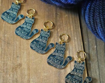 5 Cat Charms for Stitch Markers, Zipper Pulls, Crazy Quilts, Jewelry Making Crafts Unique Knit Crochet Sew Kitty Feline Friend Purr Black