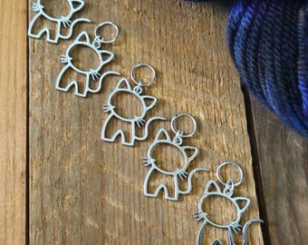 5 Cat Charms for Stitch Markers, Zipper Pulls, Crazy Quilts, Jewelry Making Crafts Adorable Unique OOAK Knit Crochet Sew Silver Kitty Kitten
