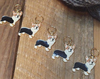 5 Corgi Charms for Stitch Markers, Zipper Pulls, Crazy Quilts, Jewelry Making & Crafts Adorable Unique Knit Crochet Dog Sploot Pup Bark