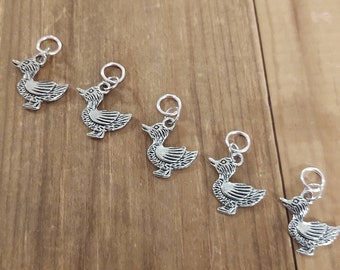 5 Duck Charms for Stitch Markers, Zipper Pulls, Crazy Quilts, Jewelry Making & Crafts Adorable Unique Knit Crochet Bird Mallard Fowl