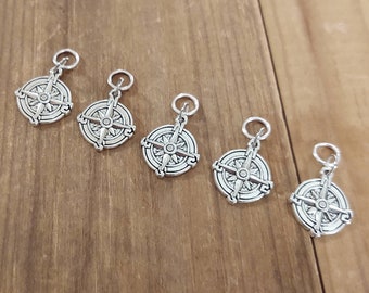 5 Compass Charms for Stitch Markers, Zipper Pulls, Crazy Quilts, Jewelry Making & Crafts Unique Adventure Outdoors Nature Travel Explore