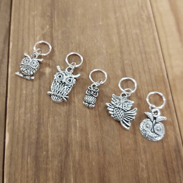 5 Owl Charms for Stitch Markers, Zipper Pulls, Crazy Quilts, Jewelry Making & Crafts Unique Knit Crochet Quilt Hoot Majestic Bird Hoot