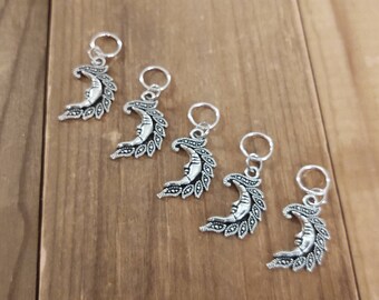 5 Moon Charms for Stitch Markers, Zipper Pulls, Crazy Quilts, Jewelry Making & Crafts. Adorable. Unique OOAK Space Celestial Boho Star Sun