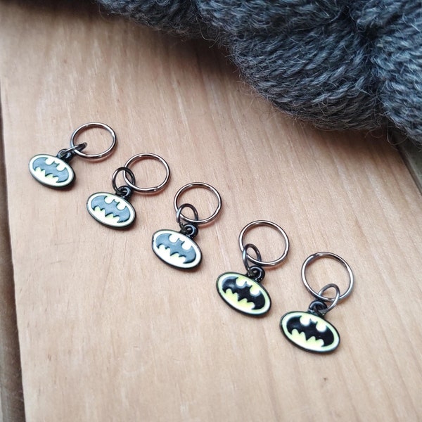 5 Batman Charms for Stitch Markers, Zipper Pulls, Crazy Quilts, Jewelry Making & Crafts. Adorable. Unique OOAK DC. Marvel. Super Hero Comics