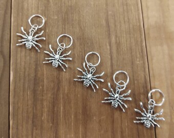 5 Spider Charms for Stitch Markers, Zipper Pulls, Crazy Quilts, Jewelry Making & Crafts Unique Knit Crochet Quilt Arachnid Insect