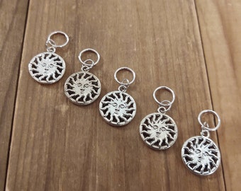 5 Sun Charms for Stitch Markers, Zipper Pulls, Crazy Quilts, Jewelry Making & Crafts. Adorable. Unique OOAK Space Celestial Boho Stars Moon