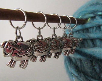 5 Sheep Charms for Stitch Markers, Zipper Pulls, Crazy Quilts, Jewelry Making & Crafts. Adorable Unique Wool Farm Funky Wool Knit Crochet