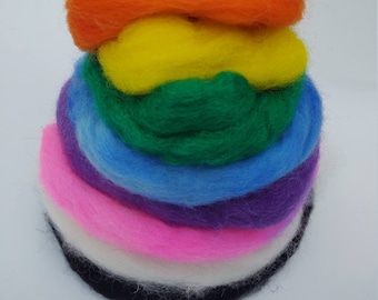 Wool Grab Bag 'Rainbow Colors' Perfect for Needle Felting, Blending, Spinning, Crafts