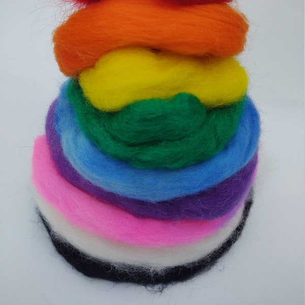 Wool Grab Bag 'Rainbow Colors' Perfect for Needle Felting, Blending, Spinning, Crafts